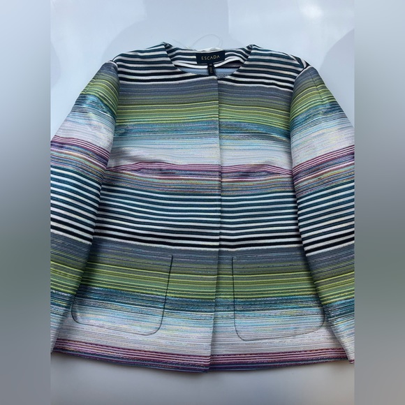 Escada Banora Metallic Stripe Jacket In Blue N170-14 - Picture 4 of 9